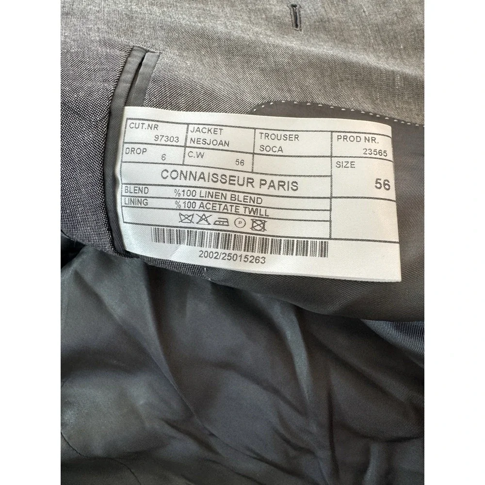 CONNAISSEUR PARIS - GREY 2 PIECE SLIM FIT LINEN‎ SUIT WITH PATCH POCKETS Sz 46